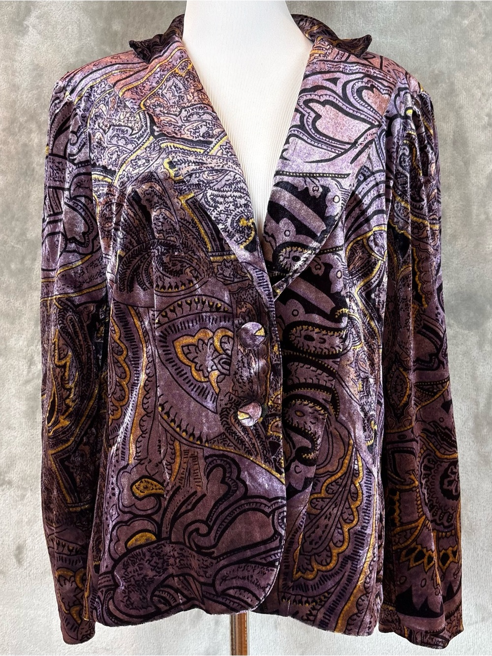 Bob Mackie Studio Purple Velvet Paisley Blazer Jacket Vintage Wmn’s 8